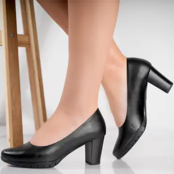Pantofi dama cu toc Negri din Piele Ecologica Arenza imagine