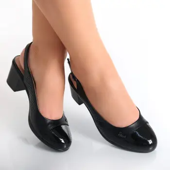 Pantofi dama cu toc Negri din Piele Ecologica Delmar imagine