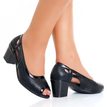 Pantofi dama cu toc Negri din Piele Ecologica Doloe imagine