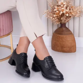 Pantofi dama cu toc Negri din Piele Ecologica Ethel imagine