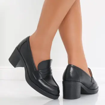 Pantofi dama cu toc Negri din Piele Ecologica Fora imagine