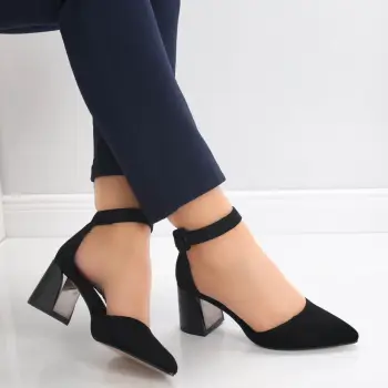 Pantofi dama cu toc Negri din Piele Ecologica Intoarsa Ananda imagine