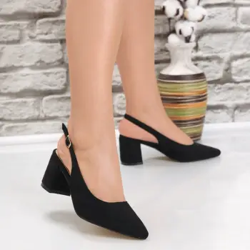 Pantofi dama cu toc Negri din Piele Ecologica Intoarsa Gotri imagine