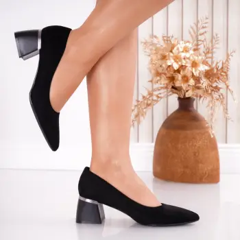 Pantofi dama cu toc Negri din Piele Ecologica Intoarsa Otana imagine