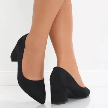 Pantofi dama cu toc Negri din Piele Ecologica Intoarsa Sarmi imagine