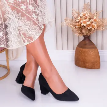 Pantofi dama cu toc Negri din Piele Ecologica Intoarsa Sinam imagine