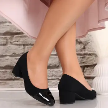 Pantofi dama cu toc Negri din Piele Ecologica Intoarsa Vadin imagine