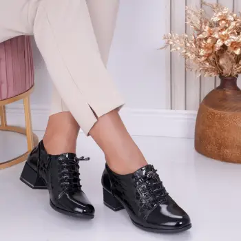 Pantofi dama cu toc Negri din Piele Ecologica Lacuita Marcia imagine