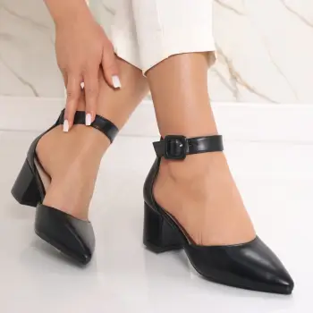 Pantofi dama cu toc Negri din Piele Ecologica Liunda imagine