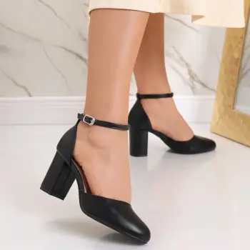 Pantofi dama cu toc negri din piele ecologica Mason imagine