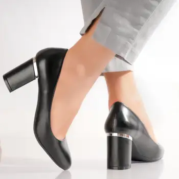 Pantofi dama cu toc Negri din Piele Ecologica Mulica imagine