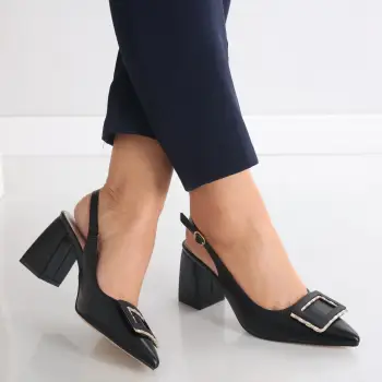 Pantofi dama cu toc Negri din Piele Ecologica Naja imagine