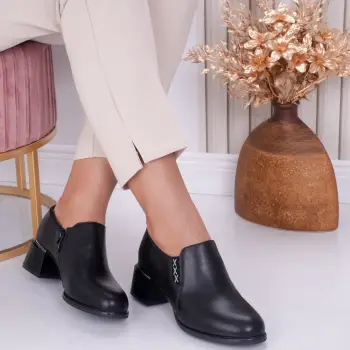 Pantofi dama cu toc Negri din Piele Ecologica Roma imagine