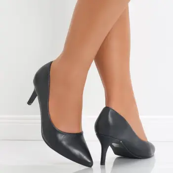 Pantofi dama cu toc Negri din Piele Ecologica Santa imagine