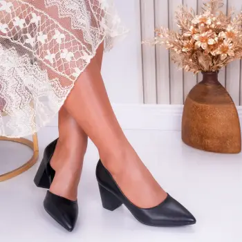 Pantofi dama cu toc Negri din Piele Ecologica Sinam imagine