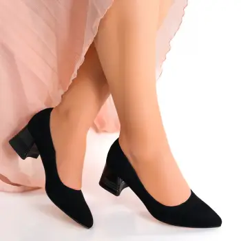 Pantofi dama cu toc Negri din Piele Naturala Intoarsa Beleza imagine