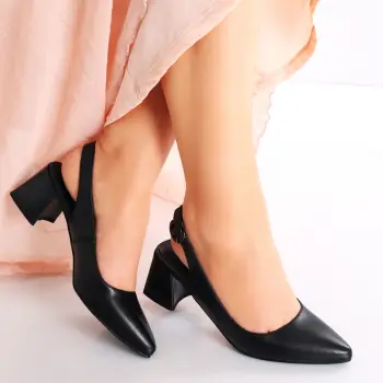 Pantofi dama cu toc Negri din Piele Naturala Lezena imagine