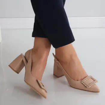 Pantofi dama cu toc Nude din Piele Ecologica Naja imagine