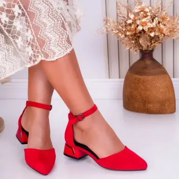 Pantofi dama cu toc Rosii din Piele Ecologica Intoarsa Amira imagine