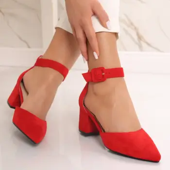 Pantofi dama cu toc Rosii din Piele Ecologica Intoarsa Liunda imagine