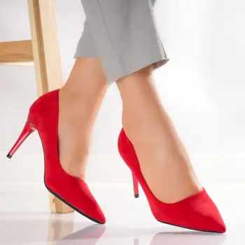 Pantofi dama cu toc Rosii din Piele Ecologica Intoarsa Rumel imagine