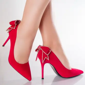 Pantofi dama cu toc Rosii din Piele Ecologica Intoarsa Valiri imagine