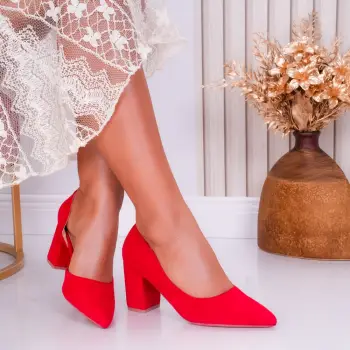 Pantofi dama cu toc Rosu din Piele Ecologica Sinam imagine