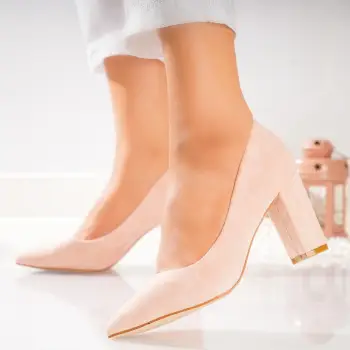 Pantofi dama cu toc Roz din Piele Ecologica Intoarsa Rimva imagine