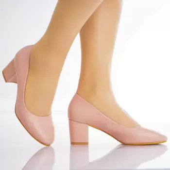 Pantofi dama cu toc Roz din Piele Ecologica Nenaz imagine