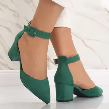 Pantofi dama cu toc Verzi din Piele Ecologica Intoarsa Liunda imagine