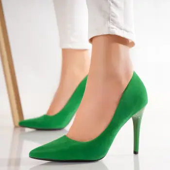 Pantofi dama cu toc Verzi din Piele Ecologica Intoarsa Naya imagine