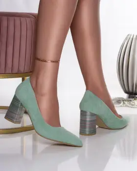 Pantofi dama cu toc verzi din piele ecologica intoarsa shully imagine