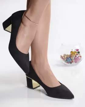 Pantofi dama negri cu toc piele eco intoarsa kila imagine