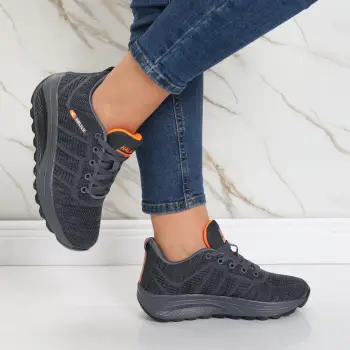 Pantofi dama sport gri inchis din textil Kiera imagine