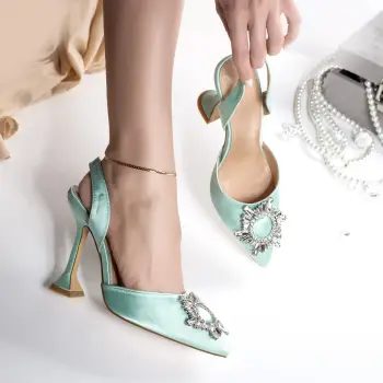 Pantofi dama verzi cu toc saten juris imagine