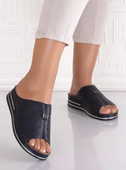 Papuci dama Albastrii din Piele Ecologica Dalilia imagine