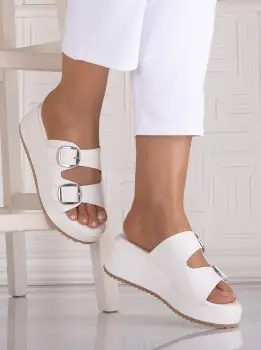 Papuci dama Albi cu platforma din Piele Ecologica Strinca imagine