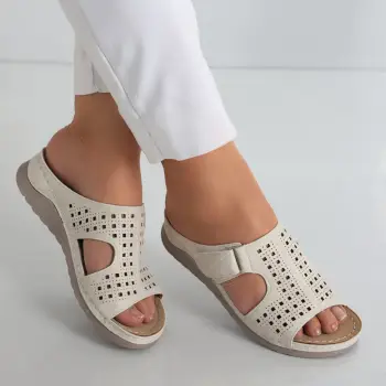 Papuci dama Bej din Piele Ecologica Ajila imagine