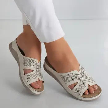 Papuci dama Bej din Piele Ecologica Ifari imagine