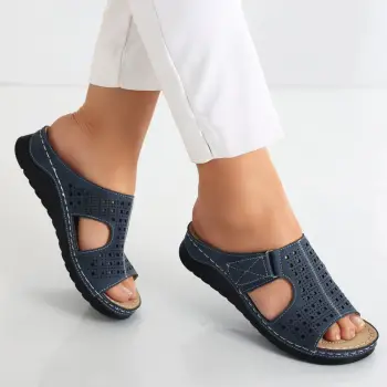 Papuci dama Bleumarin din Piele Ecologica Ajila imagine