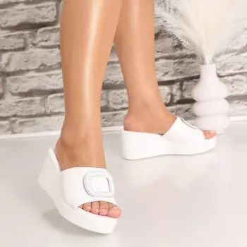 Papuci dama cu platforma Albi din Piele Ecologica Anersa imagine