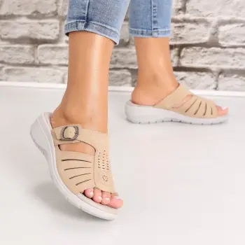 Papuci dama cu platforma Kaki din Piele Ecologica Monine imagine