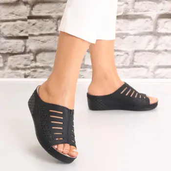 Papuci dama cu platforma Negri din Piele Ecologica Adaya imagine