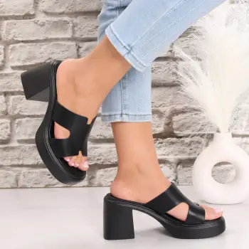 Papuci dama cu toc Negri din Piele Ecologica Yulina imagine