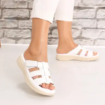 Papuci dama Fara toc Albi din Piele Ecologica Mresa imagine