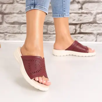 Papuci dama fara toc Bordo din Piele Ecologica Arnetta imagine