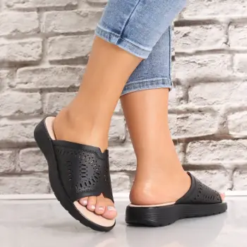 Papuci dama fara toc Negre din Piele Ecologica Arnetta imagine