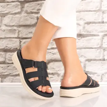 Papuci dama Fara toc Negri din Piele Ecologica Mresa imagine