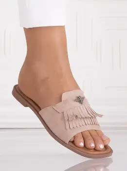 Papuci dama Kaki din Piele Intoarsa Ecologica Roese imagine