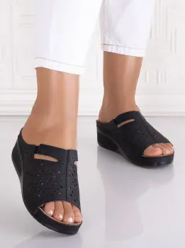 Papuci dama Negre din piele ecologica Artemiis imagine